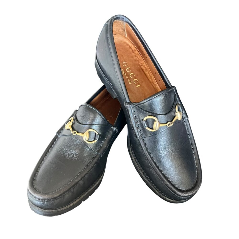 Gucci Women’s 1953 Horsebit Lug Sole Loafers – Black Leather, Size 6.5